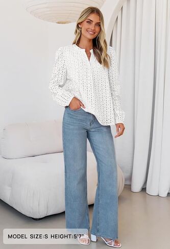 MEROKEETY المرأة فستان من الدانتيل بلوزة العيينة التطريز نفخة كم طويل الخامس الرقبة الخريف بوهو قميص حريمي in Kuwait