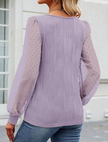 JUSTFASHIONNOW Fall Long Sleeve Shirts for Women Blouses Dressy Casual Square Neck Puff Sleeve Tops Textured Knit T Shirts in Saudi Arabia