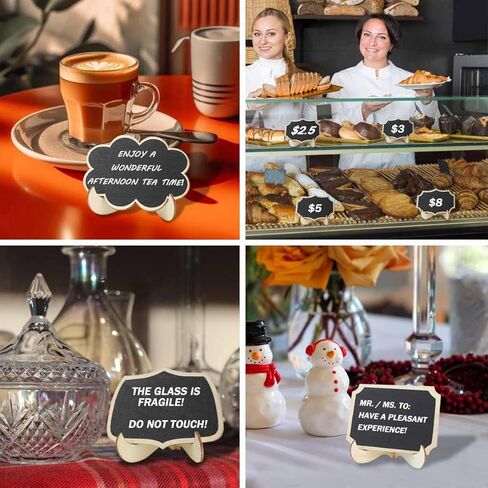 20 حزمة من علامات السبورة الصغيرة، ملصقات الطعام، سبورة خشبية صغيرة مع حامل حامل لأرقام الطاولات، لوحة رسائل لافتة الزفاف، بطاقات مكان، سبورة طباشير للحفلات، زخارف للحدث، سبورات بوفيه in Kuwait