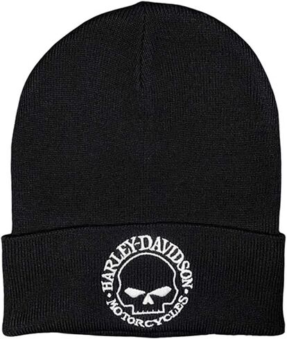 Harley-Davidson Men's Willie G Skull Logo Embroidered Cuffed Beanie Hat - Black in Saudi Arabia