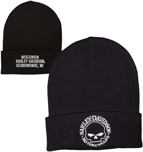 Harley-Davidson Men's Willie G Skull Logo Embroidered Cuffed Beanie Hat - Black in Saudi Arabia