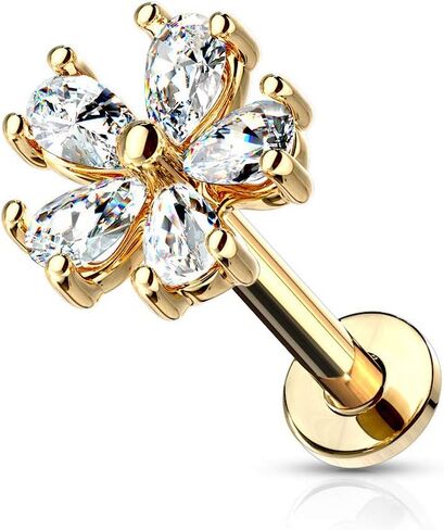 Pierced Owl - 16GA Pear CZ Crystal Flower Top Labret Monroe Cartilage Ear Stud in Saudi Arabia