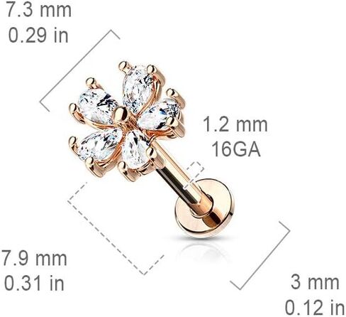 Pierced Owl - 16GA Pear CZ Crystal Flower Top Labret Monroe Cartilage Ear Stud in Saudi Arabia