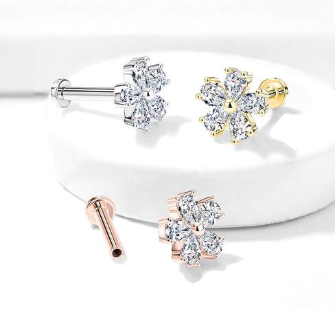 Pierced Owl - 16GA Pear CZ Crystal Flower Top Labret Monroe Cartilage Ear Stud in Saudi Arabia