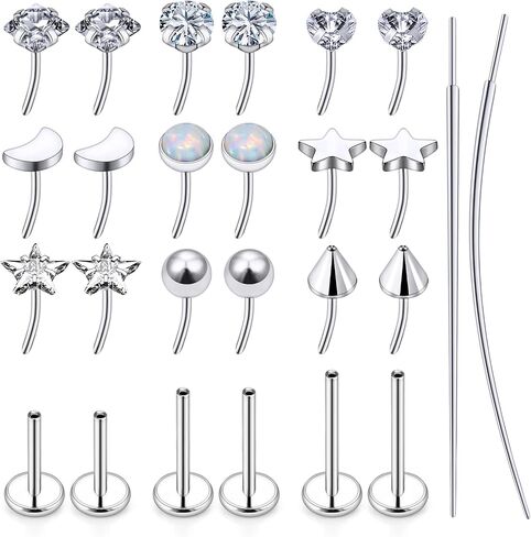 18/20g Nose Rings Studs Flat Back Earrings Surgical Steel 6/7/8mm Threadless Cartilage Helix Tragus Labret Medusa Piercing Jewelry for Women Men Aretes Para La Nariz in Saudi Arabia