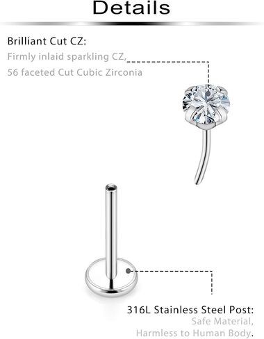 18/20g Nose Rings Studs Flat Back Earrings Surgical Steel 6/7/8mm Threadless Cartilage Helix Tragus Labret Medusa Piercing Jewelry for Women Men Aretes Para La Nariz in Saudi Arabia