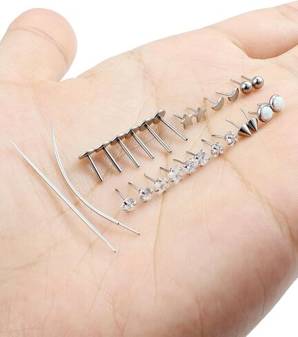18/20g Nose Rings Studs Flat Back Earrings Surgical Steel 6/7/8mm Threadless Cartilage Helix Tragus Labret Medusa Piercing Jewelry for Women Men Aretes Para La Nariz in Saudi Arabia