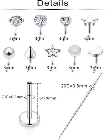 18/20g Nose Rings Studs Flat Back Earrings Surgical Steel 6/7/8mm Threadless Cartilage Helix Tragus Labret Medusa Piercing Jewelry for Women Men Aretes Para La Nariz in Saudi Arabia