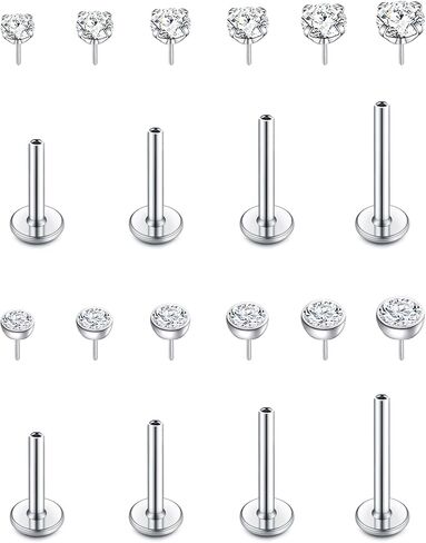 Akeoqi 20G 18G 16G Threadless Push in Lip Rings Stainless Steel Labret Jewelry CZ Nose Ring Studs Monroe Medusa Piercing Jewelry for Women Men 6/8/10/12mm Bar Length in Saudi Arabia