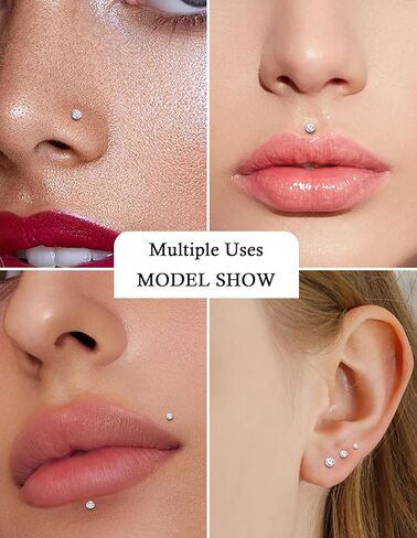 Akeoqi 20G 18G 16G Threadless Push in Lip Rings Stainless Steel Labret Jewelry CZ Nose Ring Studs Monroe Medusa Piercing Jewelry for Women Men 6/8/10/12mm Bar Length in Saudi Arabia