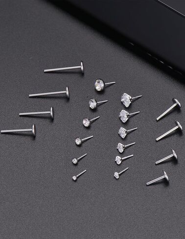Akeoqi 20G 18G 16G Threadless Push in Lip Rings Stainless Steel Labret Jewelry CZ Nose Ring Studs Monroe Medusa Piercing Jewelry for Women Men 6/8/10/12mm Bar Length in Saudi Arabia