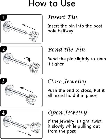 Akeoqi 20G 18G 16G Threadless Push in Lip Rings Stainless Steel Labret Jewelry CZ Nose Ring Studs Monroe Medusa Piercing Jewelry for Women Men 6/8/10/12mm Bar Length in Saudi Arabia