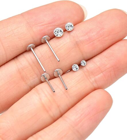 Akeoqi 20G 18G 16G Threadless Push in Lip Rings Stainless Steel Labret Jewelry CZ Nose Ring Studs Monroe Medusa Piercing Jewelry for Women Men 6/8/10/12mm Bar Length in Saudi Arabia