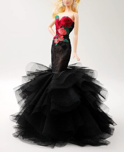 [فستان مصنوع يدويًا مناسب للدمية مصنوع يدويًا ومطرز بالزهور الكلاسيكية وفستان حورية البحر الأسود/فستان الأميرة مناسب لدمية مقاس 12 بوصة (الدمى غير متضمنة) in Kuwait