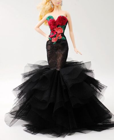 [فستان مصنوع يدويًا مناسب للدمية مصنوع يدويًا ومطرز بالزهور الكلاسيكية وفستان حورية البحر الأسود/فستان الأميرة مناسب لدمية مقاس 12 بوصة (الدمى غير متضمنة) in Kuwait