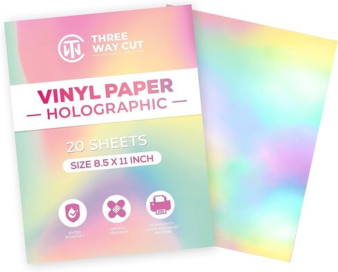 Holographic Vinyl Sticker Paper 20 Sheets 8.5 x 11" Waterproof Printable Paper for Inkjet & Laser Printer, Dries Quickly, Self Adhesive, Cut with Silhouette Rainbow Sticker Printing in Kuwait