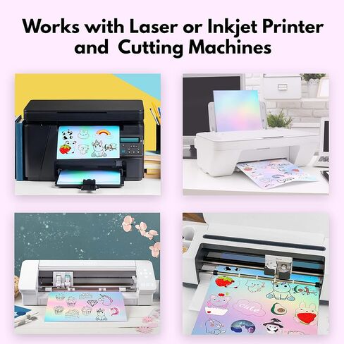 Holographic Vinyl Sticker Paper 20 Sheets 8.5 x 11" Waterproof Printable Paper for Inkjet & Laser Printer, Dries Quickly, Self Adhesive, Cut with Silhouette Rainbow Sticker Printing in Kuwait