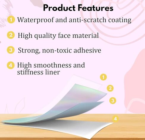 Holographic Vinyl Sticker Paper 20 Sheets 8.5 x 11" Waterproof Printable Paper for Inkjet & Laser Printer, Dries Quickly, Self Adhesive, Cut with Silhouette Rainbow Sticker Printing in Kuwait