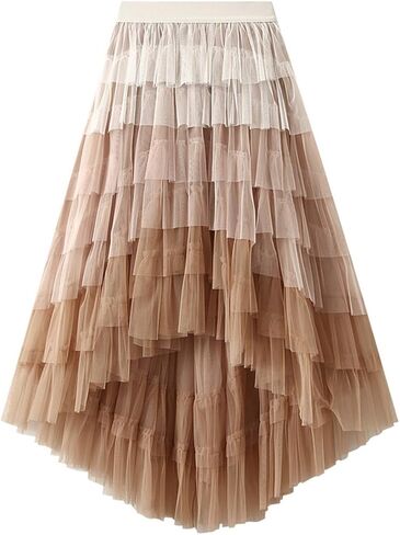 Femiserah Women's Long High Low Ruffles Party Tulle Skirt Maxi Tiered Rainbow Tutu Skirt in Saudi Arabia