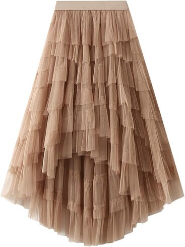 Femiserah Women's Long High Low Ruffles Party Tulle Skirt Maxi Tiered Rainbow Tutu Skirt in Saudi Arabia
