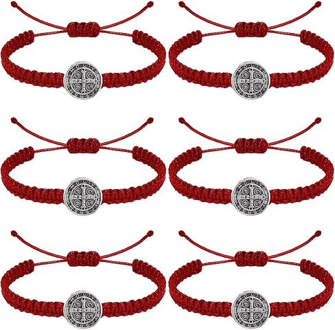 6 Pieces Religious Protection Bracelet Catholic Virgen De Guadalupe Bracelet San Benito Bracelet Jesus Cross Bracelet Handmade Adjustable for Women Men in Kuwait