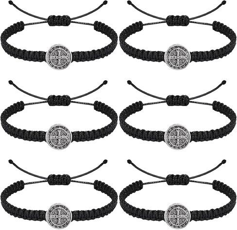 6 قطع سوار الحماية الدينية الكاثوليكية فيرجن دي غوادالوبي سوار سان بينيتو سوار يسوع الصليب سوار اليدوية قابل للتعديل للنساء الرجال in Kuwait