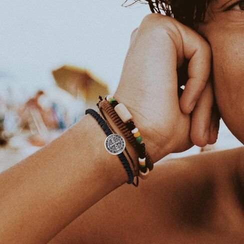 6 قطع سوار الحماية الدينية الكاثوليكية فيرجن دي غوادالوبي سوار سان بينيتو سوار يسوع الصليب سوار اليدوية قابل للتعديل للنساء الرجال in Kuwait