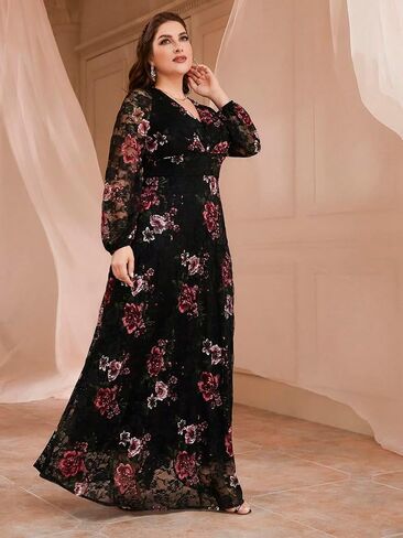 فساتين نسائية لربيع وصيف 2024 بمقاسات كبيرة، فستان ماكسي كاجوال أنيق بأكمام طويلة وطبعة زهور in Kuwait