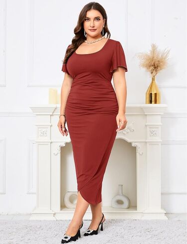 ZOMVA 2024 Plus Size Cocktail Dress Comfortable Bell Sleeves Wedding Guest Square Neck Semi Formal in Saudi Arabia