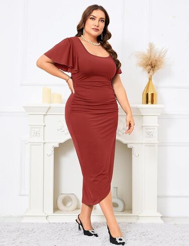 ZOMVA 2024 Plus Size Cocktail Dress Comfortable Bell Sleeves Wedding Guest Square Neck Semi Formal in Saudi Arabia