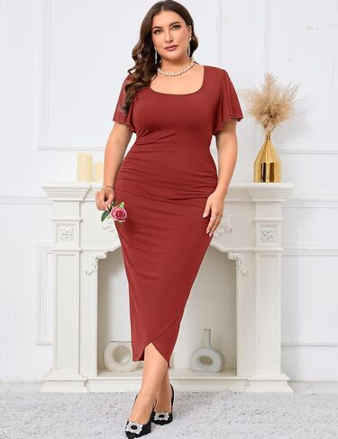 ZOMVA 2024 Plus Size Cocktail Dress Comfortable Bell Sleeves Wedding Guest Square Neck Semi Formal in Saudi Arabia
