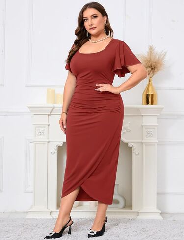 ZOMVA 2024 Plus Size Cocktail Dress Comfortable Bell Sleeves Wedding Guest Square Neck Semi Formal in Saudi Arabia