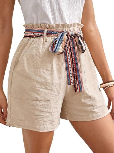 MakeMeChic Women's Wide Leg Shorts Paperbag High Waisted Belted Shorts with Pocket in Saudi Arabia