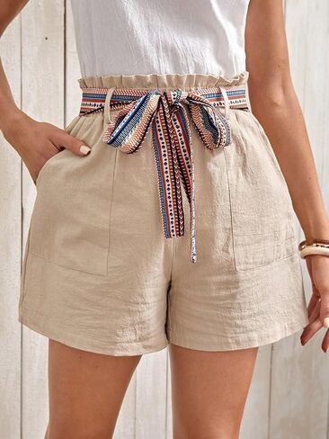 MakeMeChic Women's Wide Leg Shorts Paperbag High Waisted Belted Shorts with Pocket in Saudi Arabia