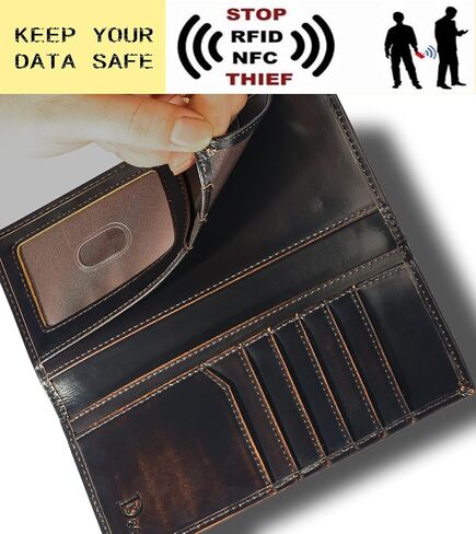 DK86 Long Wallet For Men, Rodeo Wallet, Rfid Blocking, Full Grain Leather with Hand Burnished, black in Saudi Arabia