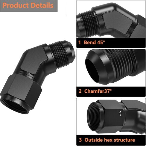8AN Female to 8AN Male 45 Degree Elbow Swivel Fitting Adapter Aluminum (Black) in Saudi Arabia