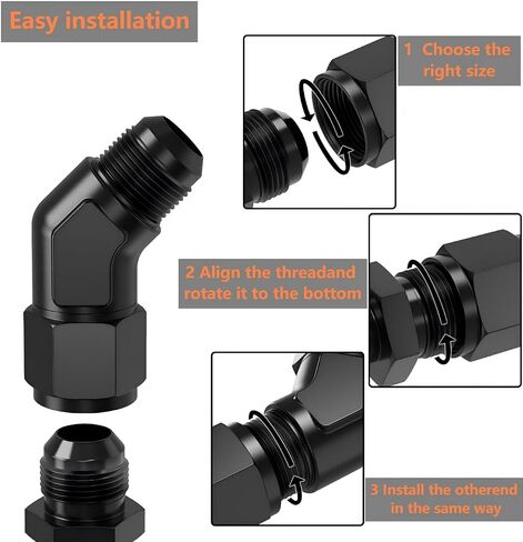 8AN Female to 8AN Male 45 Degree Elbow Swivel Fitting Adapter Aluminum (Black) in Saudi Arabia