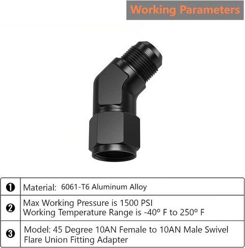 8AN Female to 8AN Male 45 Degree Elbow Swivel Fitting Adapter Aluminum (Black) in Saudi Arabia