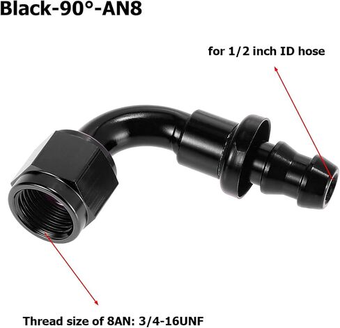 8AN 90 Degree Push Lock Hose End Fitting, Swivel for CPE Braided Hose, Aluminum Auto Push Lock Hose End Fitting for Rubber Fuel Line, Car Accessories Universal for SUV, Truck, RV（Black/AN8） in Saudi Arabia