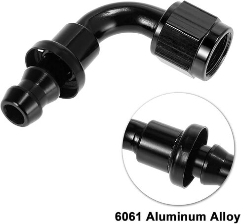 8AN 90 Degree Push Lock Hose End Fitting, Swivel for CPE Braided Hose, Aluminum Auto Push Lock Hose End Fitting for Rubber Fuel Line, Car Accessories Universal for SUV, Truck, RV（Black/AN8） in Saudi Arabia
