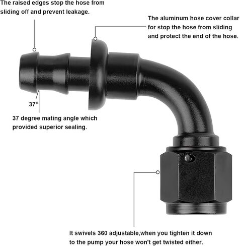 8AN 90 Degree Push Lock Hose End Fitting, Swivel for CPE Braided Hose, Aluminum Auto Push Lock Hose End Fitting for Rubber Fuel Line, Car Accessories Universal for SUV, Truck, RV（Black/AN8） in Saudi Arabia