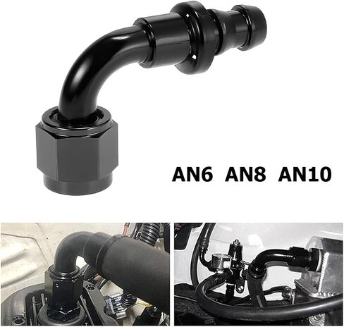 8AN 90 Degree Push Lock Hose End Fitting, Swivel for CPE Braided Hose, Aluminum Auto Push Lock Hose End Fitting for Rubber Fuel Line, Car Accessories Universal for SUV, Truck, RV（Black/AN8） in Saudi Arabia
