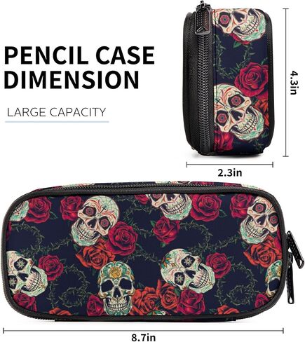 Pencil Case for Boys Girls - Durable Kids Pen Pencil Case, Large Capacity Pencil Pouch Organizer for School Student Office Supplies, Sugar Skull in Saudi Arabia