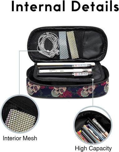 Pencil Case for Boys Girls - Durable Kids Pen Pencil Case, Large Capacity Pencil Pouch Organizer for School Student Office Supplies, Sugar Skull in Saudi Arabia