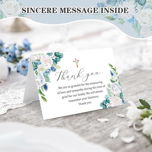 25 Pack Funeral Thank You Cards with Envelopes Matching Stickers Messages Inside 4×6 in, Watercolor Rose Cross Bereavement Sympathy Thank You Cards for Funeral Family Friends Loved Ones in Saudi Arabia