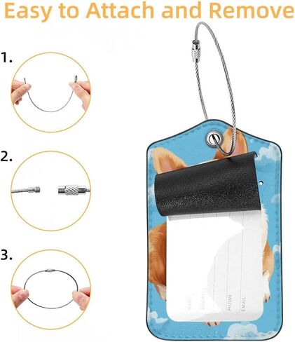 2 Pcs Luggage Tag for Suitcases, PU Leather Baggage Handbag Travel Cruise Essentials Tags with Privacy Flap Name ID Label and Stainless Steel Loop for Women Men, Happy Sky Corgis in Saudi Arabia