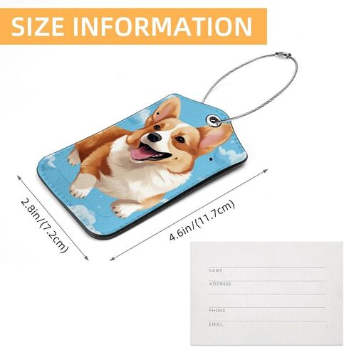 2 Pcs Luggage Tag for Suitcases, PU Leather Baggage Handbag Travel Cruise Essentials Tags with Privacy Flap Name ID Label and Stainless Steel Loop for Women Men, Happy Sky Corgis in Saudi Arabia