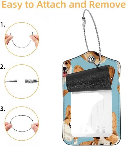 2 Pcs Luggage Tag for Suitcases, PU Leather Baggage Handbag Travel Cruise Essentials Tags with Privacy Flap Name ID Label and Stainless Steel Loop for Women Men, Happy Sky Corgis in Saudi Arabia