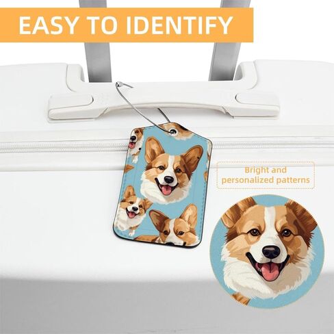 2 Pcs Luggage Tag for Suitcases, PU Leather Baggage Handbag Travel Cruise Essentials Tags with Privacy Flap Name ID Label and Stainless Steel Loop for Women Men, Happy Sky Corgis in Saudi Arabia