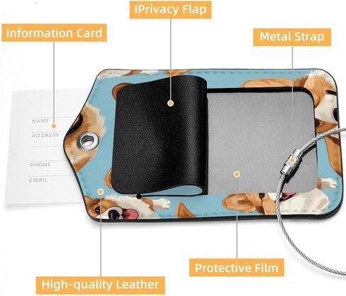 2 Pcs Luggage Tag for Suitcases, PU Leather Baggage Handbag Travel Cruise Essentials Tags with Privacy Flap Name ID Label and Stainless Steel Loop for Women Men, Happy Sky Corgis in Saudi Arabia